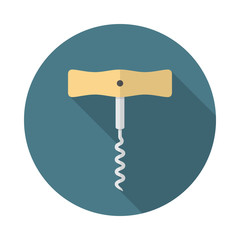 Corkscrew icon with long shadow. Flat design style. Round icon. Corkscrew silhouette. Simple circle icon. Modern flat icon in stylish colors. Web site page and mobile app design vector element.