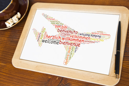 blackboard with welcome word cloud