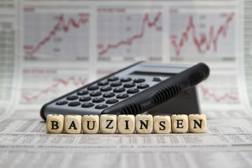 construction interest word built with letter cubes