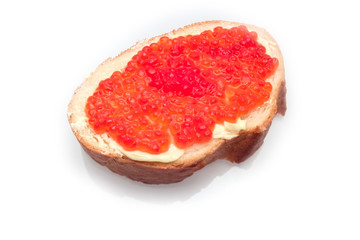 delicious appetizing sandwich with red caviar