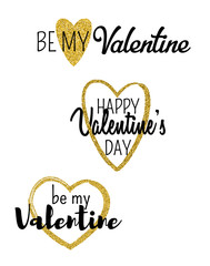 Obraz premium Valentines day typographic vector labels with gold glitter heart