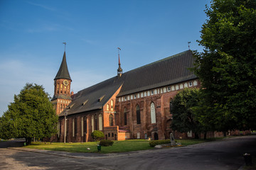 Fototapeta na wymiar The restored Cathedral on Kant island, symbol of the city of Kaliningrad 