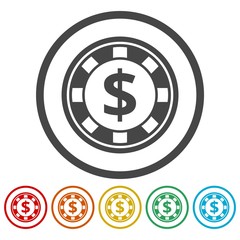 Casino chip icons set