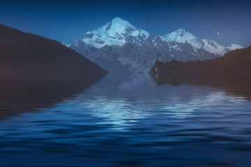 Fototapeta na wymiar Titnuldi reflected in a alpine lake