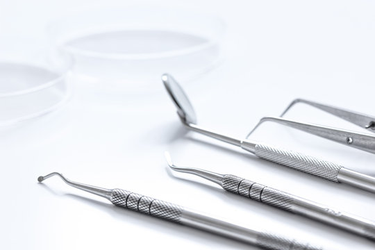 dental tools on white background close up