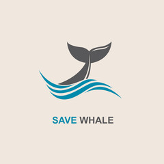 Obraz premium projekt z abstrakcyjnym symbolem fal wieloryba i morza