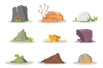 Garden Rocks and stones single or piled for damage. illustration game art architecture design. boulder vector set © denis08131