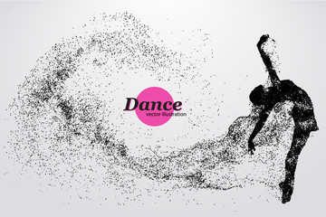 Fototapeta premium Silhouette of a dancing girl from particle. Dancer woman.
