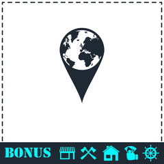 Globe pin icon flat