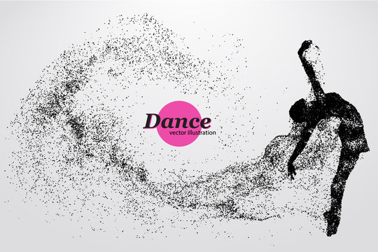 Silhouette of a dancing girl from particle. Dancer woman.