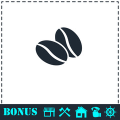Coffee beans icon flat