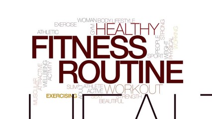 Fitness routine animated word cloud. Kinetic typography.