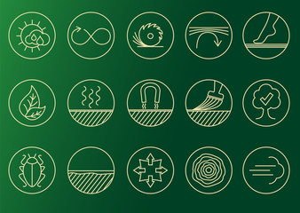 Wood properties icons. Vector thine line icon set. Circles.