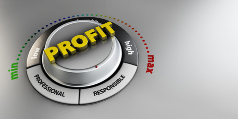 3d Illustration of Profit knob button switch. High confidence level concept. Technical design, management modern.