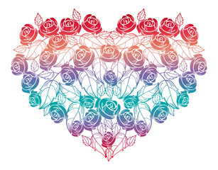 Roses arranged on a shape of the heart