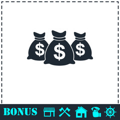 Money bags icon flat
