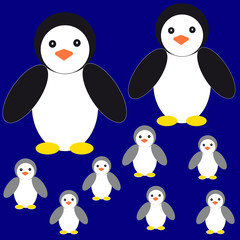 Penguins on blue background