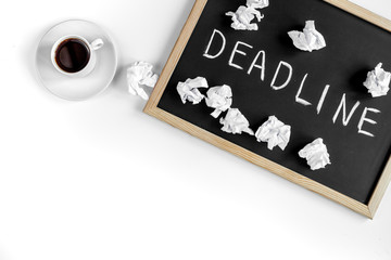 deadline concept on board at white background top view