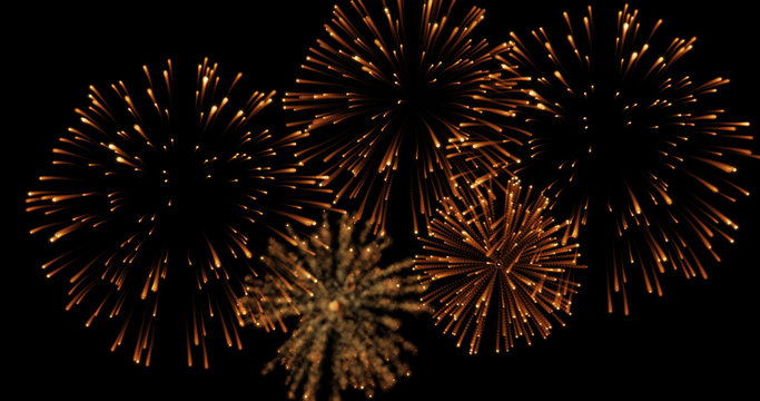 golden abstract blinking sparkle celebration fireworks lights on black background, festive happy new year