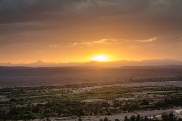 Sunset over the landscape around Ouarzazate