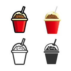 Coffee drink vector cartoon, colored, contour and silhouette styles icon set. Tasty fast food unhealthy drink. Isolated dishes on white background.