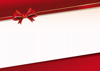 Celebratory background with red ribbon and bow for solemn event. Template for greeting card. Vector illustration