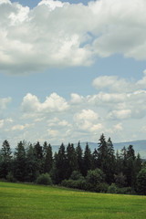 Hills covered with green grass under blue sky