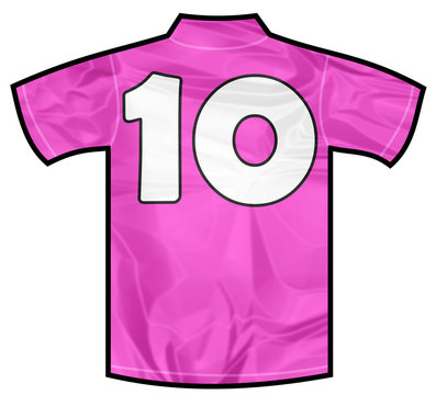 Number 10 ten pink sport shirt as a soccer,hockey,basket,rugby, baseball, volley or football team t-shirt. For the goalkeeper or woman player
