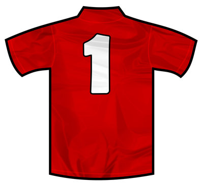 Number 1 one red sport shirt as a soccer,hockey,basket,rugby, baseball, volley or football team t-shirt. Like Spain or England or Russia national team