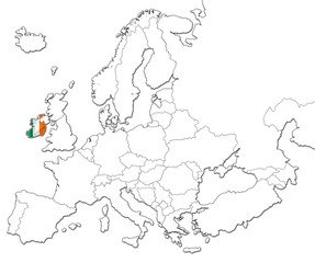 Fototapeta premium The national Ireland flag in the map of Europe isolated on white background.