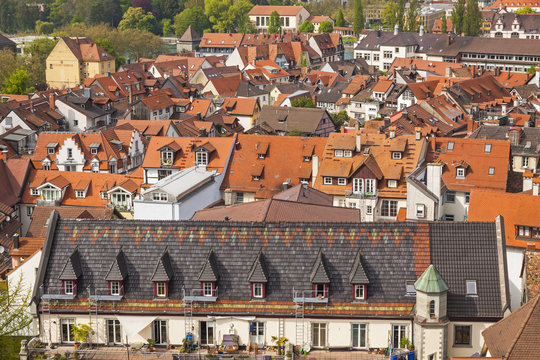 Aerial skyline view of Konstanz city, Baden-Wurttemberg state, Germany