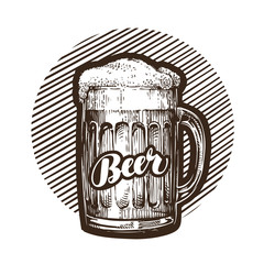 Craft beer mug with foam. Sketch vector illustration