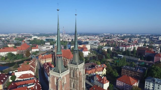 Archikatedra Jana Chrzciciela Wroclaw from above 4K, Wroclaw panorama