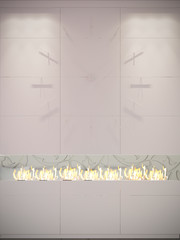 3d illustration of wall clocks and modern bio fireplaces