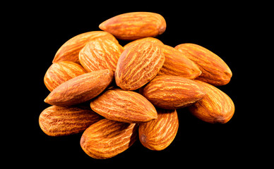 Almonds nut isolated on a black background.