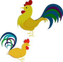 Cartoon Vector illustration of rooster, symbol on the Chinese calendar.