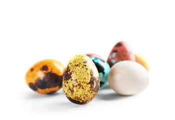 Colorful Easter eggs on light background