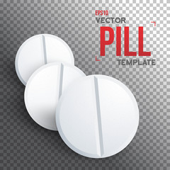 Illustration of Set of Photorealistic Medicine Pill. Pharmacy Advertizing, Vector Pill Template
