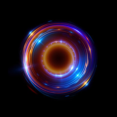 Abstract neon background. luminous swirling bunner. Glowing spiral. Shine round frame with light circles light effect. Glowing cover. Space for your message. Glossy. LED ellipse