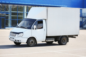 Fototapeta premium Side view of white cargo car