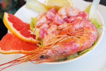 appetizer plate of a prawns salad