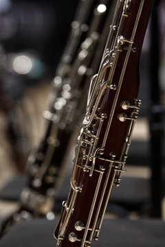 Detail of the bassoon closeup in dark colors