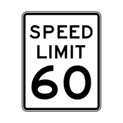 Speed limit 60 traffic light on white background