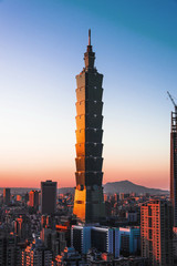 Taipei cityscape at sun set.