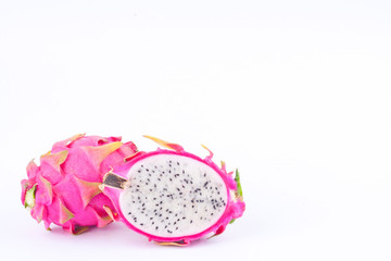 fresh   organic sweet dragon fruit (dragonfruit) or pitaya on white background healthy dragonfruit food isolated
