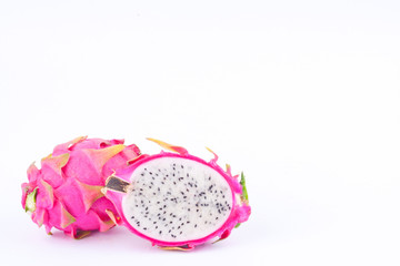 fresh   organic sweet dragon fruit (dragonfruit) or pitaya on white background healthy dragonfruit...