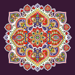 Bohemian Indian Mandala towel print. Vintage Henna tattoo style