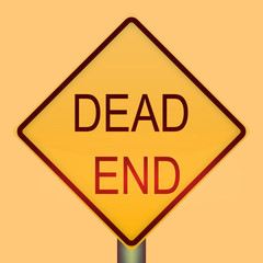 DEAD END warning traffic sign on white background.