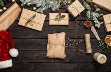 A Christmass background on the wooden table