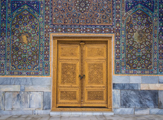 Carved wooden door, Samarqand, Uzbekistan